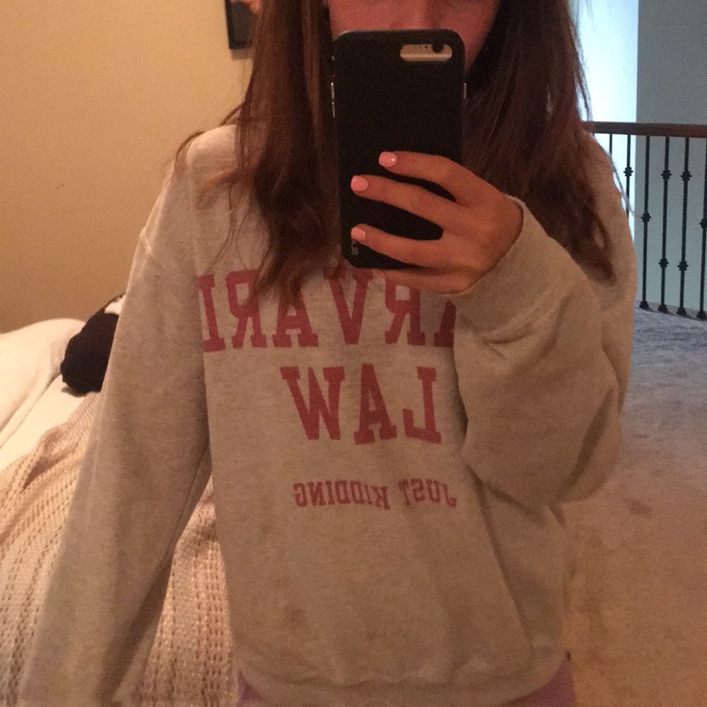 Grey crew neck forever21 Harvard Law just kidding